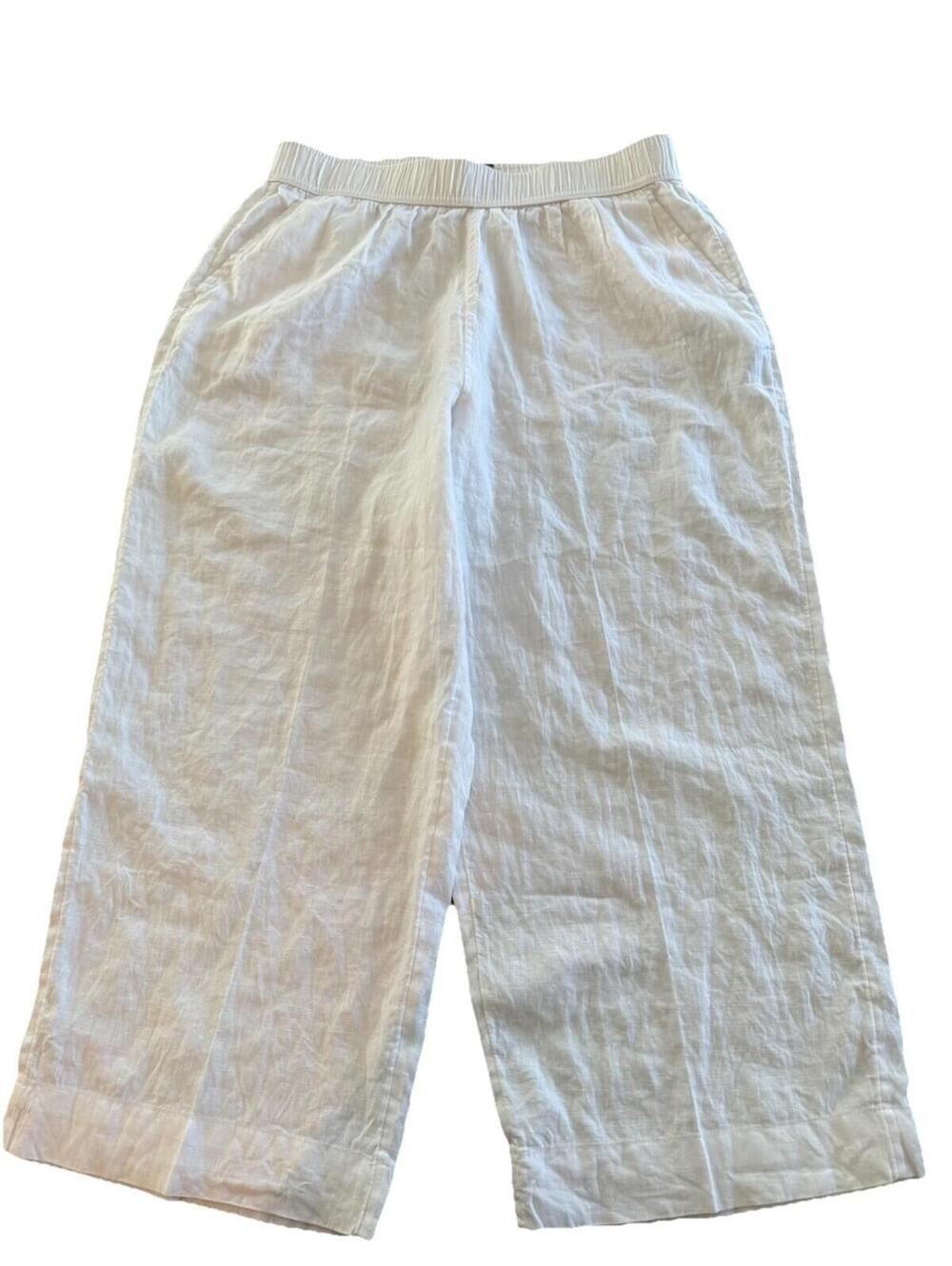 TAHARI Women Linen Pull On Cropped Wide Leg Pants White Size XL Beach Minimalist